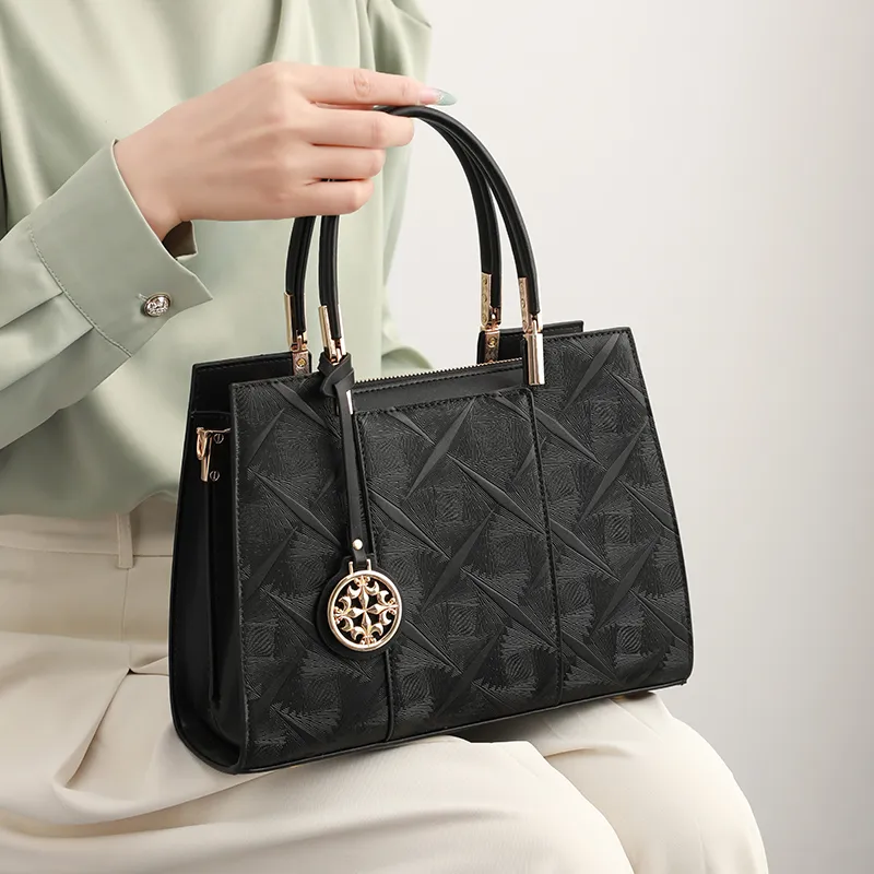 H YXIANG Microfiber Synthetic Leather Handbag Women's Black-6