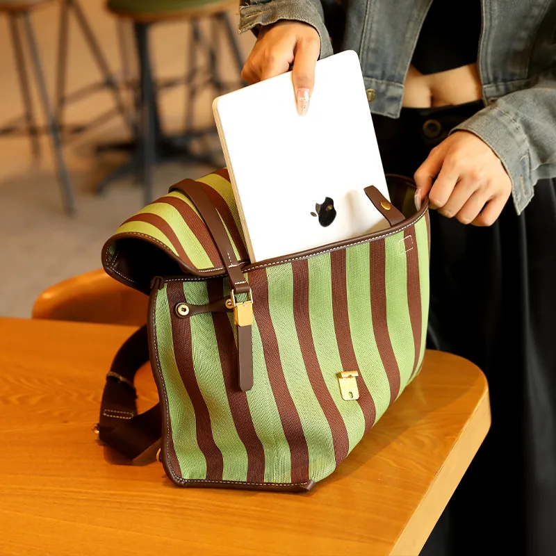 H YXIANG Canvas Backpack Women's Multicolor-2