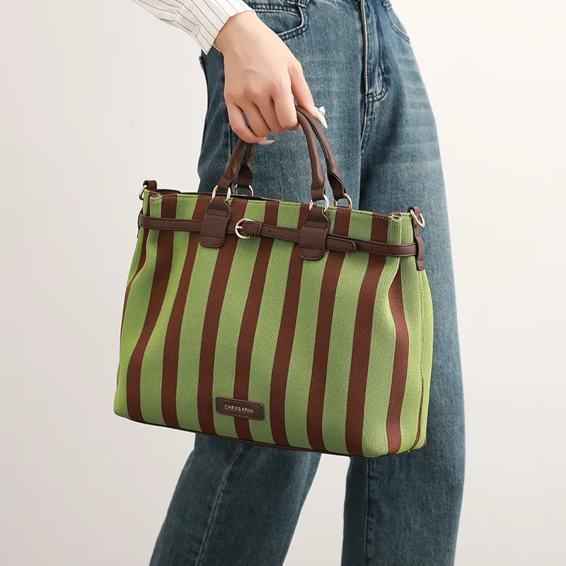 H-YXIANG Canvas Canvas Bag One Shoulder Double Shoulder Crossbody Handbag Regular Women's Green-6