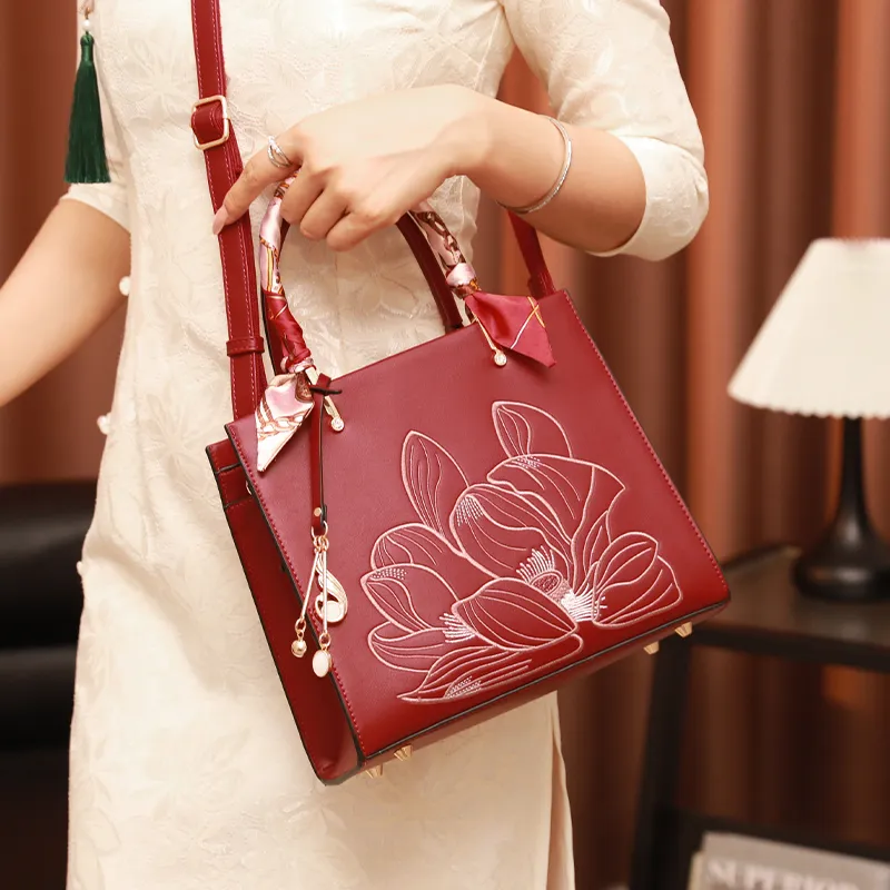 H YXIANG Microfiber Synthetic Leather Bucket Bag, One Shoulder Handbag Regular Women's Red-4