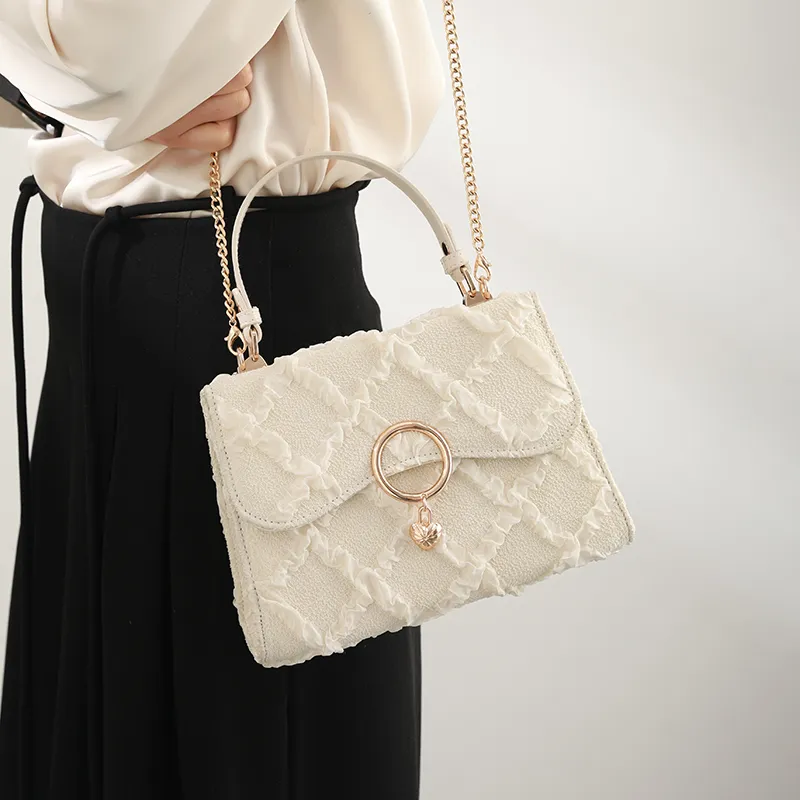 H YXIANG Microfiber Synthetic Leather Handbag Women's Ecru-4