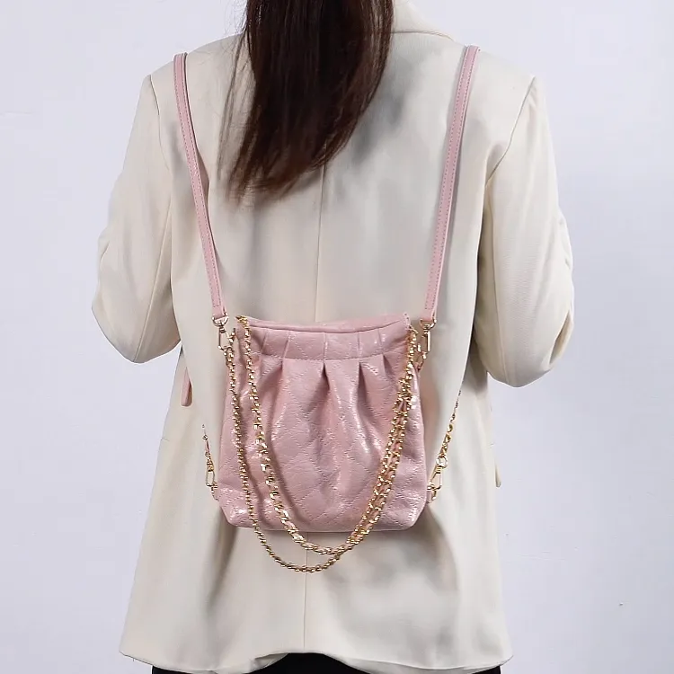 H YXIANG Artificial Leather Portable One Shoulder Backpack Regular Women's Black/Silver/Pink/Beige-1