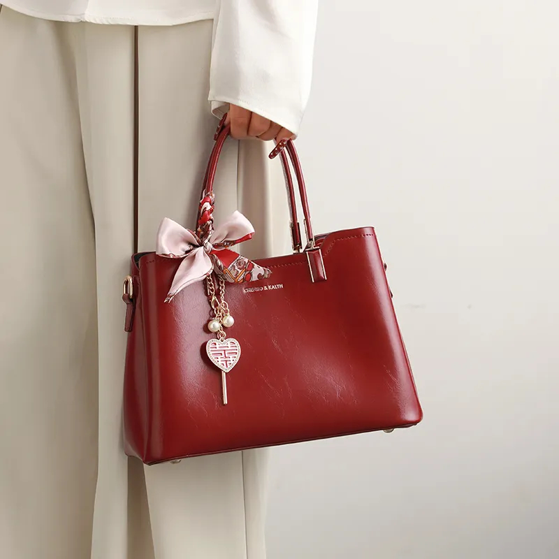 H YXIANG Microfiber Synthetic Leather One Shoulder Handbags Women's Burgundy-7