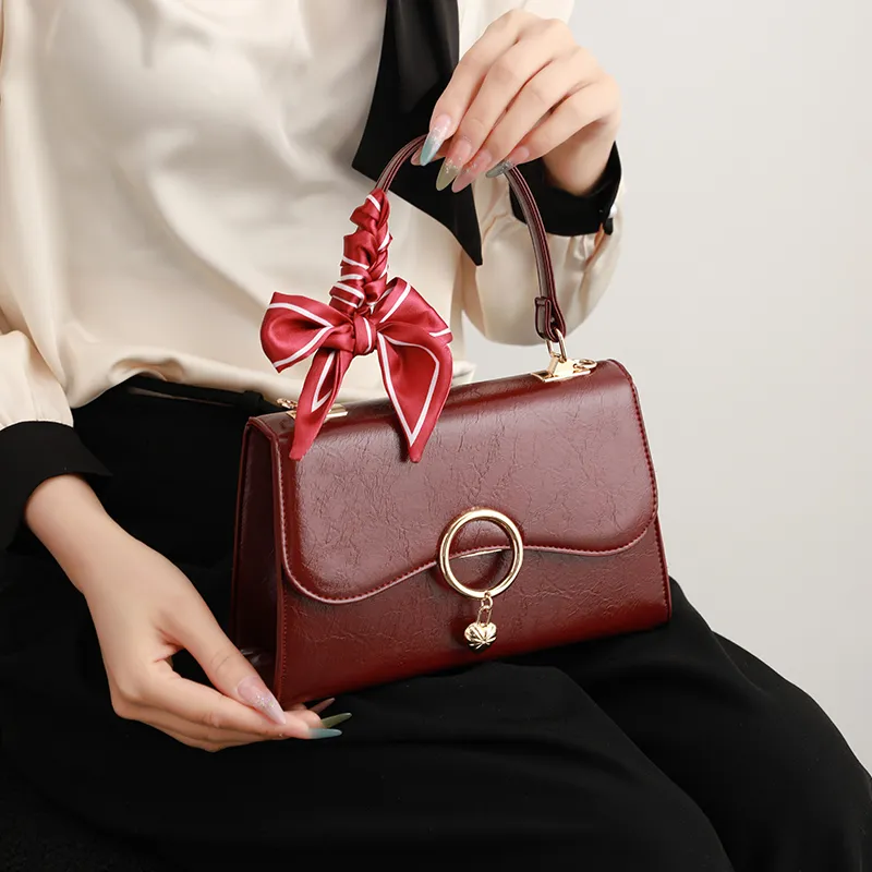 H YXIANG Microfiber Synthetic Leather One Shoulder Handbag Women's Red-1