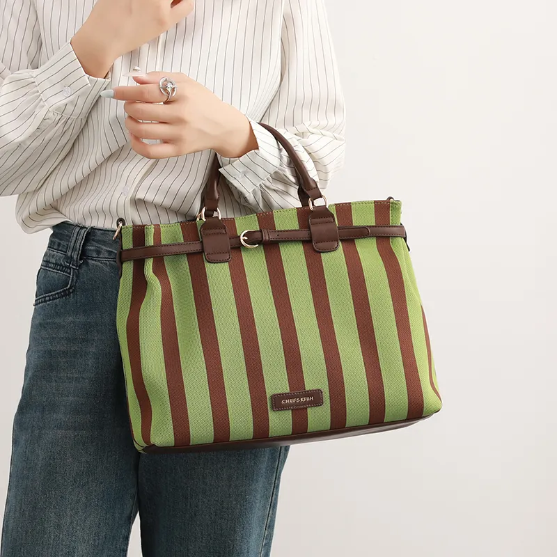 H-YXIANG Canvas Canvas Bag One Shoulder Double Shoulder Crossbody Handbag Regular Women's Green-1
