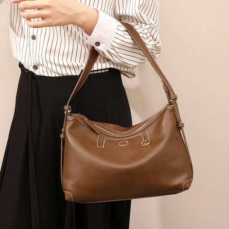 H YXIANG Microfiber Synthetic Leather Shoulder Bag Regular Women's Brown/Suede/Black-1