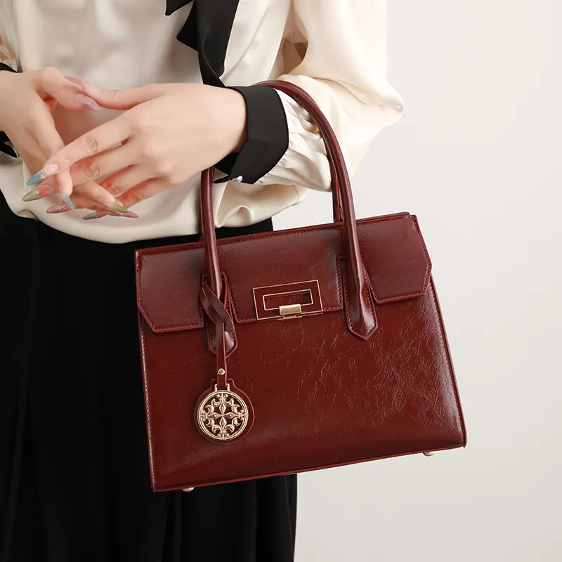 H YXIANG Microfiber Synthetic Leather One Shoulder Handbag Women's Burgundy-5