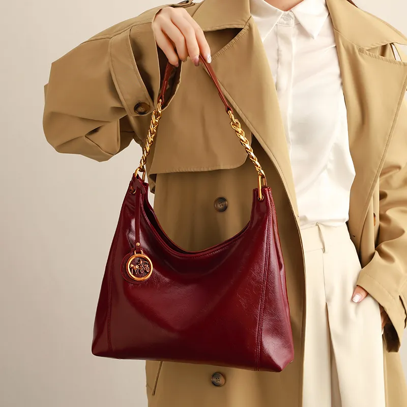 H YXIANG Microfiber Synthetic Leather Shoulder Bag Women's Burgundy-4