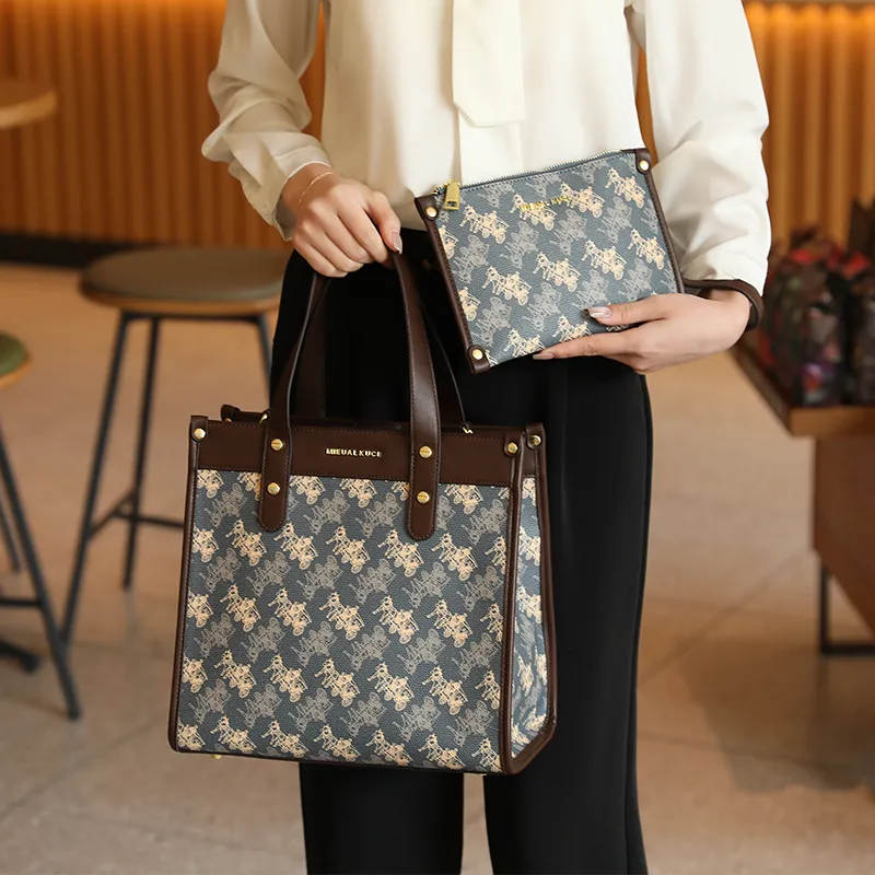 H YXIANG Microfiber Synthetic Leather Tote Bag Shopping Bag Handbag Women's Blue-4