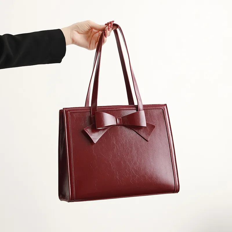 H YXIANG Microfiber Synthetic Leather Tote Bag Shoulder Bag Women's Burgundy-1