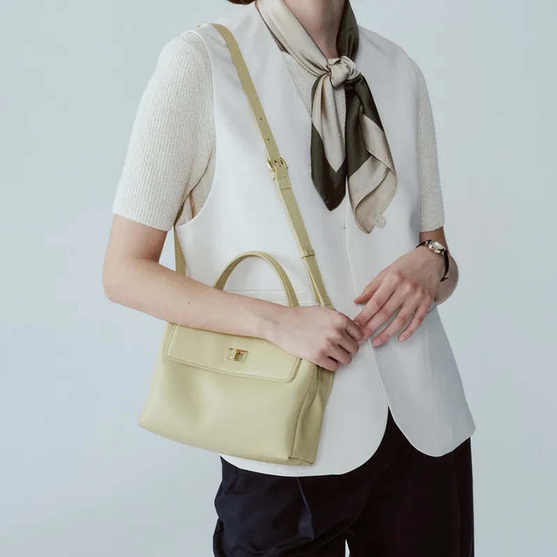 H YXIANG Split Cow Leather One Shoulder Handbag Women's White/Black/Brown/Yellow-8