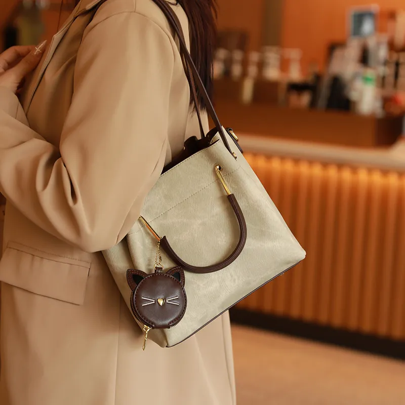 H YXIANG Microfiber Synthetic Leather Bucket Bags One Shoulder Handbags Regular Women's Ecru-7