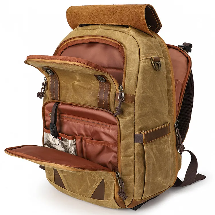H YXIANG Batik Canvas Backpack Regular Men's Khaki/Gray/Earth Yellow/Blue-11