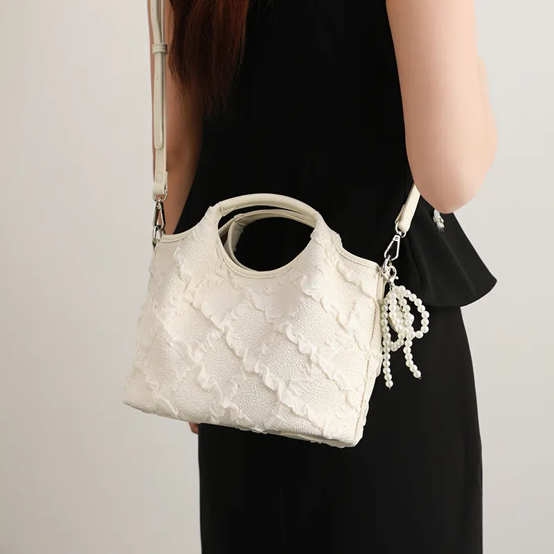 H YXIANG Microfiber Synthetic Leather Handbag Women's Ecru-2
