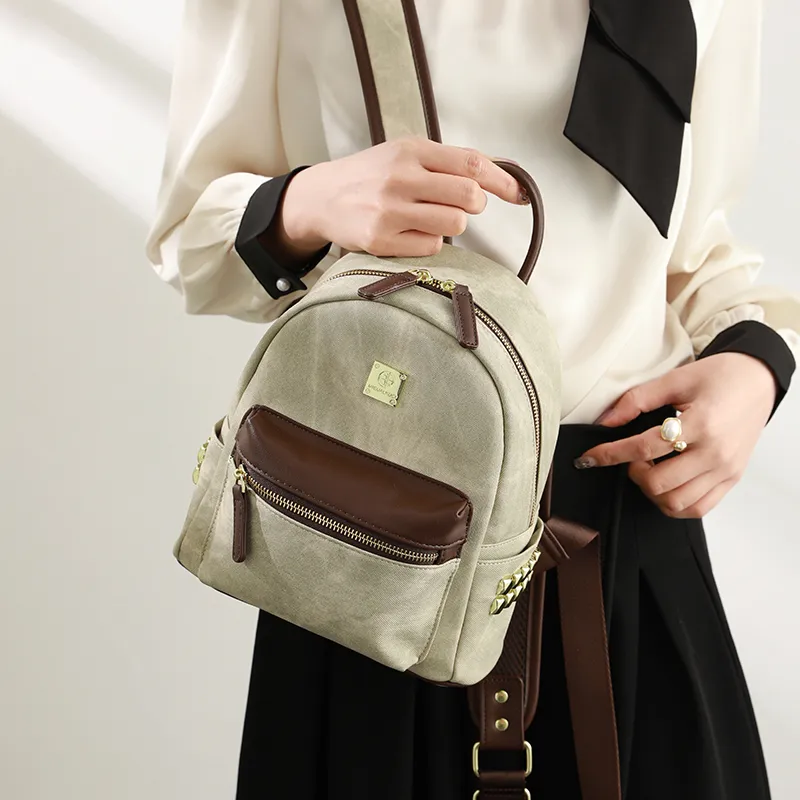 H YXIANG Microfiber Synthetic Leather Backpack Women's Green-4
