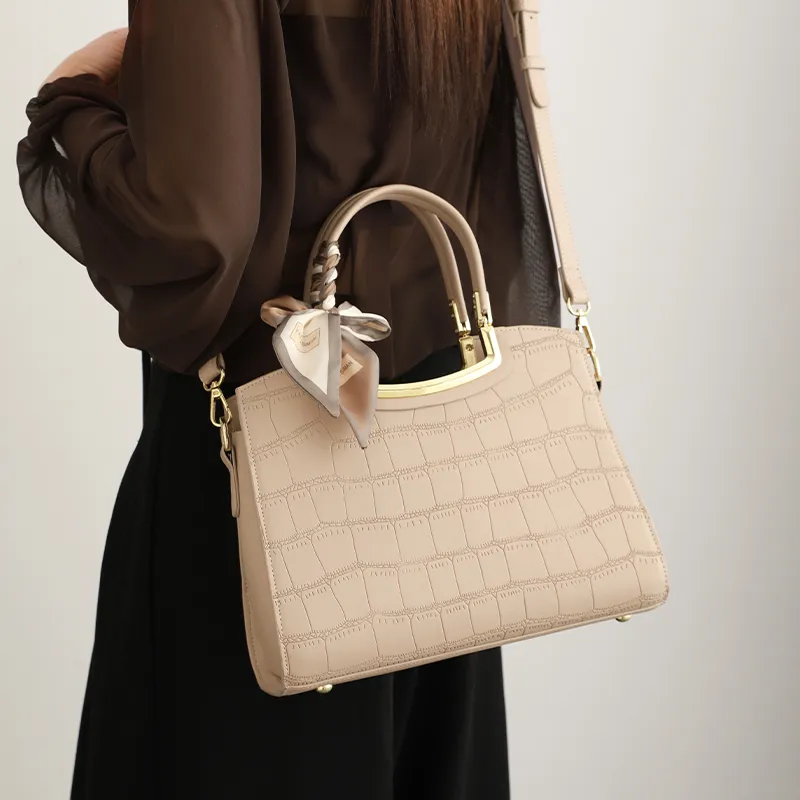 H YXIANG Microfiber Synthetic Leather Crossbody One Shoulder Handbag Women's Apricot-3