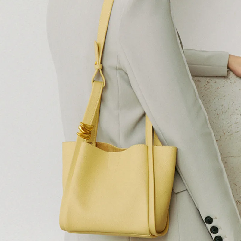 H YXIANG Cow Leather Shoulder Bag, Crossbody Bag, Handbag Women's Yellow/Milk Tea White/Milkshake White-1