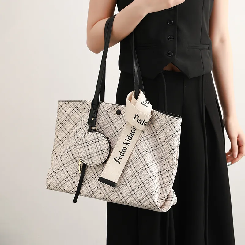 H YXIANG Microfiber Synthetic Leather Tote Bag, Shoulder Bag Women's Ecru-7