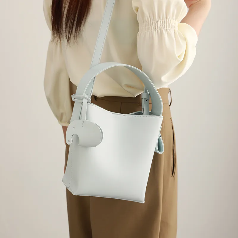 H YXIANG Microfiber Synthetic Leather One Shoulder Handbag Women's Light Blue-4