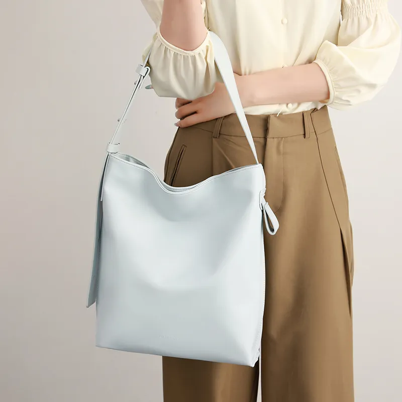 H YXIANG Microfiber Synthetic Leather Shoulder Bag Women's Blue-4