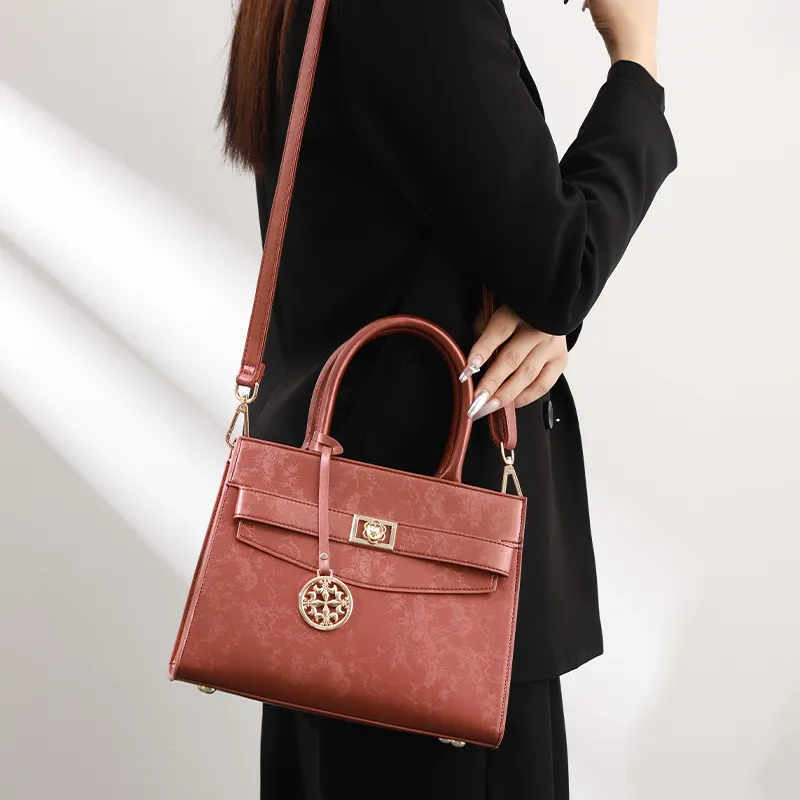 H YXIANG Microfiber Synthetic Leather Handbag Women's Brown Red-4