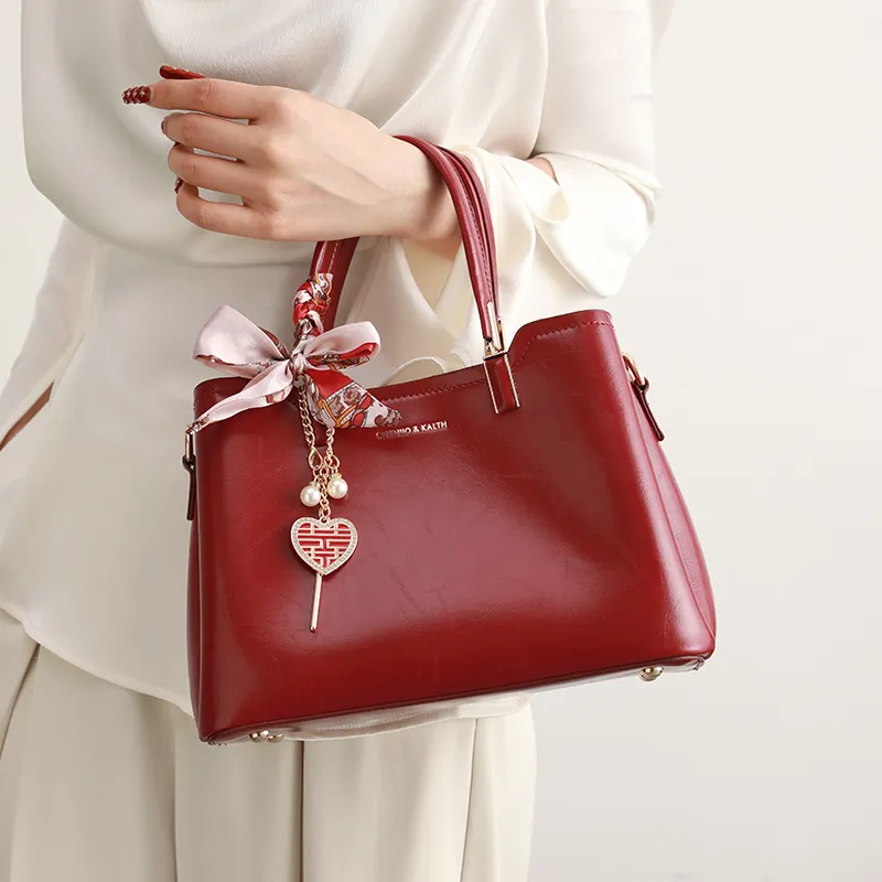 H YXIANG Microfiber Synthetic Leather One Shoulder Handbags Women's Burgundy-6