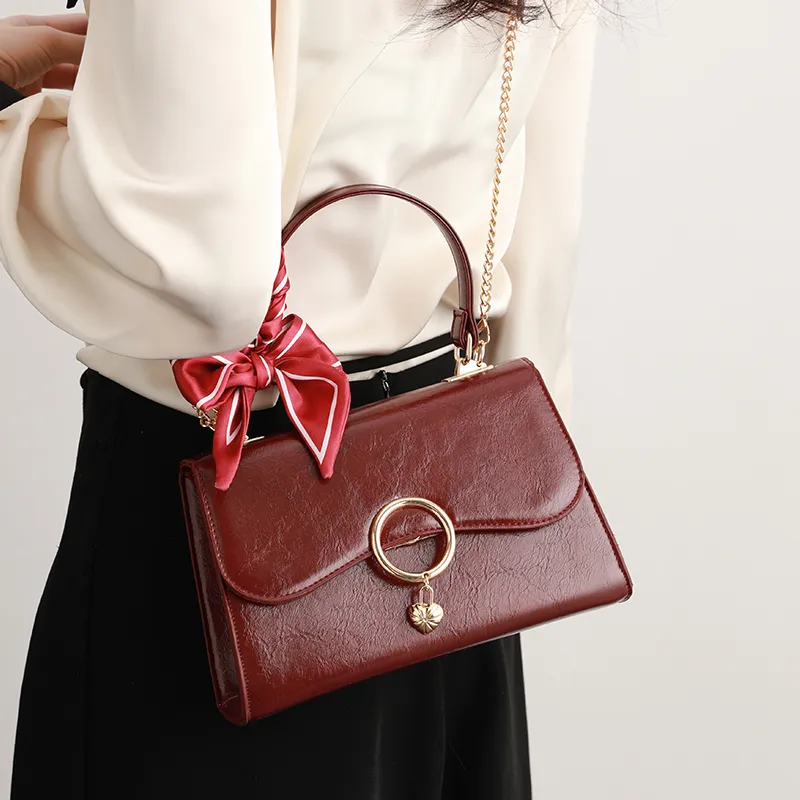 H YXIANG Microfiber Synthetic Leather One Shoulder Handbag Women's Red-6