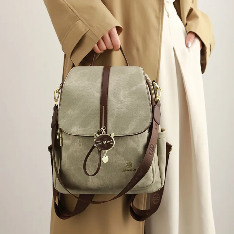 H YXIANG Microfiber Synthetic Leather Backpack Women's Green-6