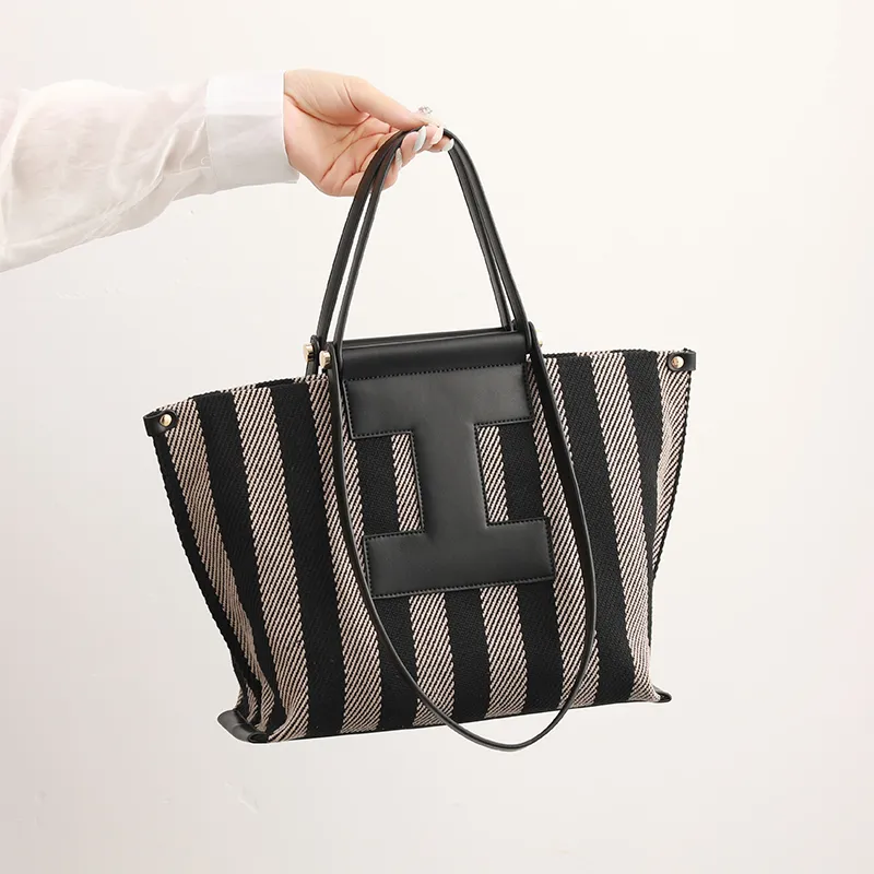 H YXIANG Canvas Tote Bag Shopping Bag Canvas Bag One Shoulder Handbag Women's Black-2