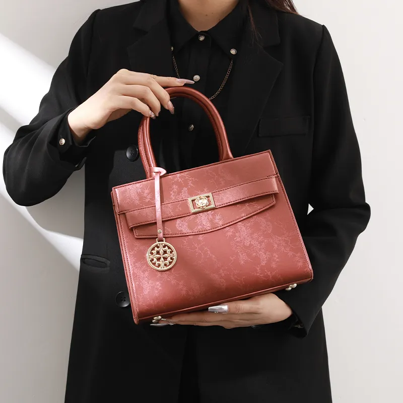 H YXIANG Microfiber Synthetic Leather Handbag Women's Brown Red-6