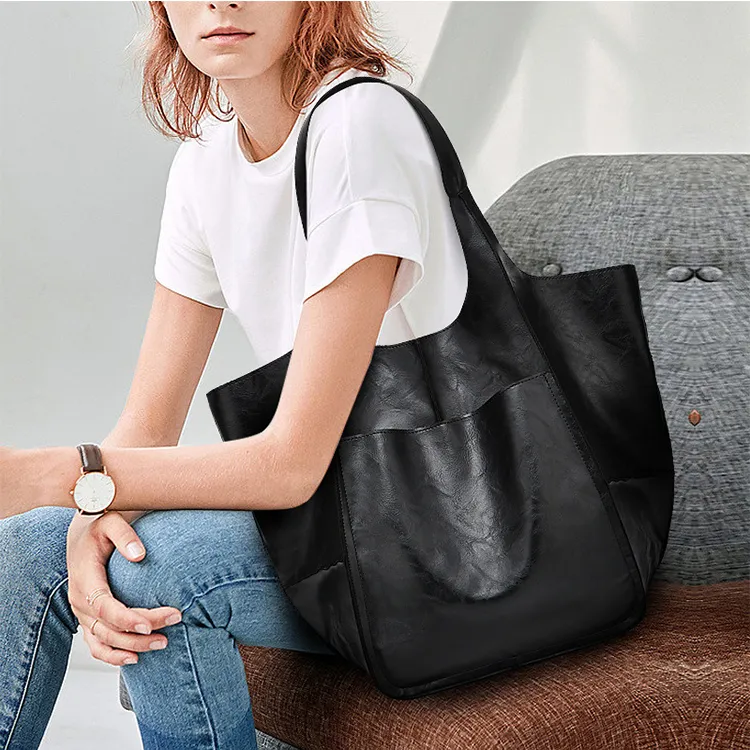 H YXIANG PU Tote Bag, Shopping Bag, Shoulder Bag Women's Black/Brown/Khaki-1