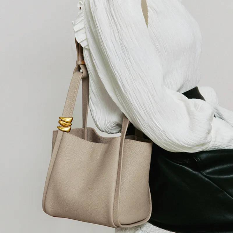 H YXIANG Cow Leather Shoulder Bag, Crossbody Bag, Handbag Women's Yellow/Milk Tea White/Milkshake White-4