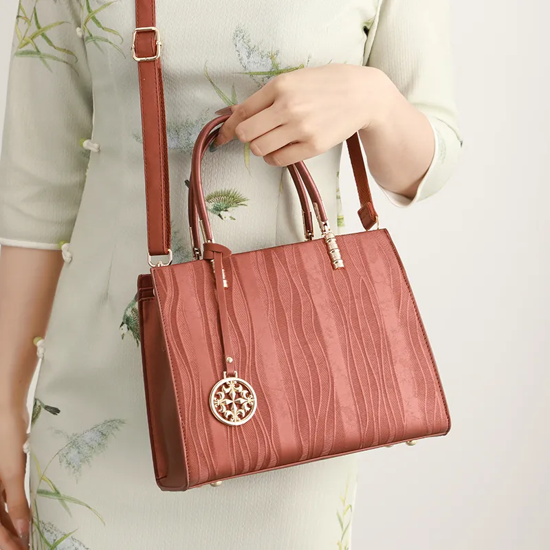 H YXIANG Microfiber Synthetic Leather Shoulder Bag, Crossbody Bag, Handbag Women's Brown Red-1