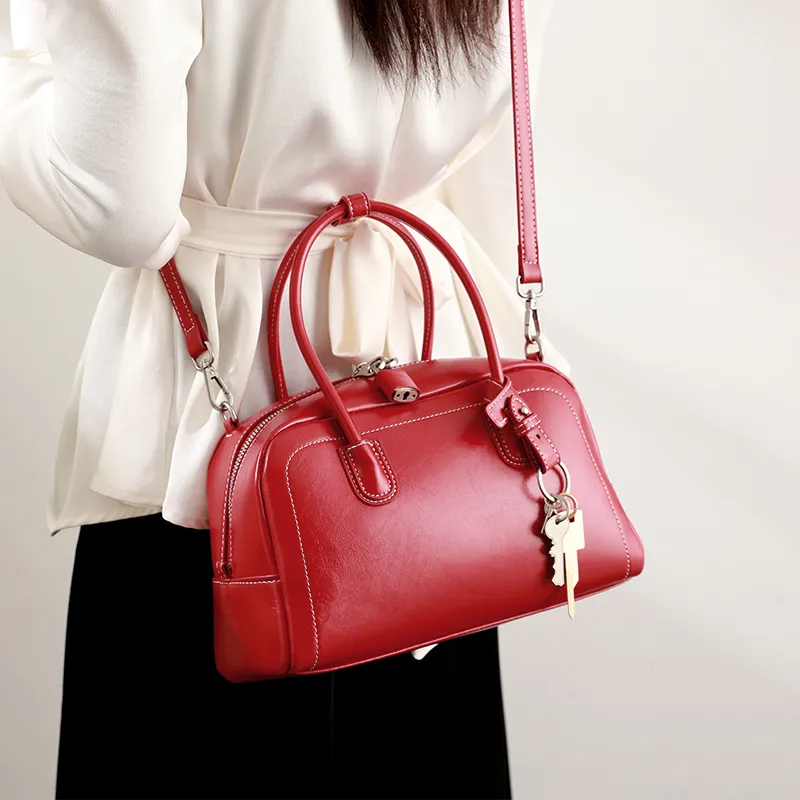 H YXIANG Microfiber Synthetic Leather One Shoulder Handbags Women's Red-3