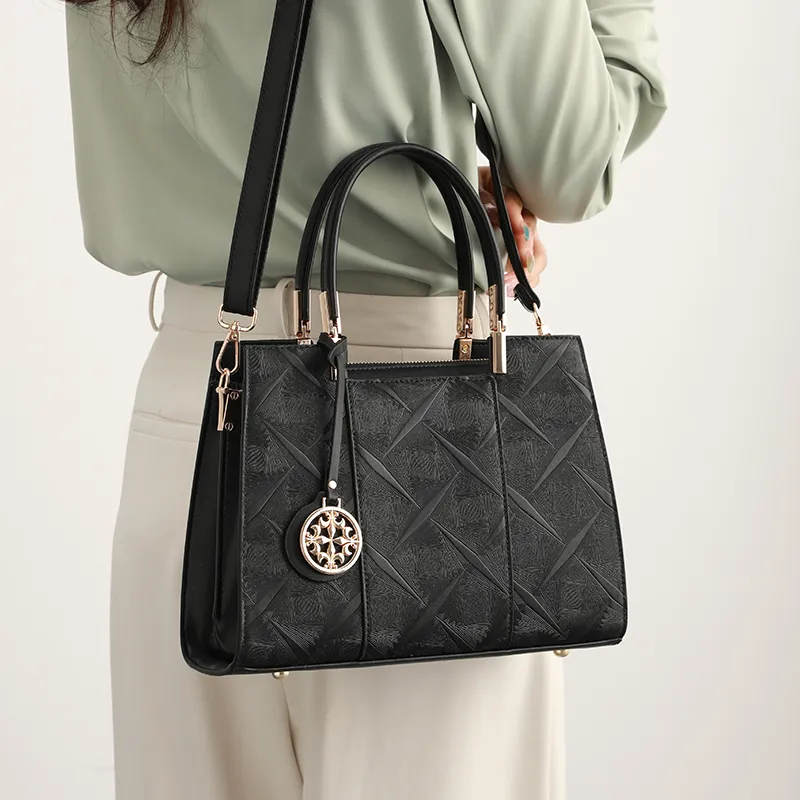 H YXIANG Microfiber Synthetic Leather Handbag Women's Black-2