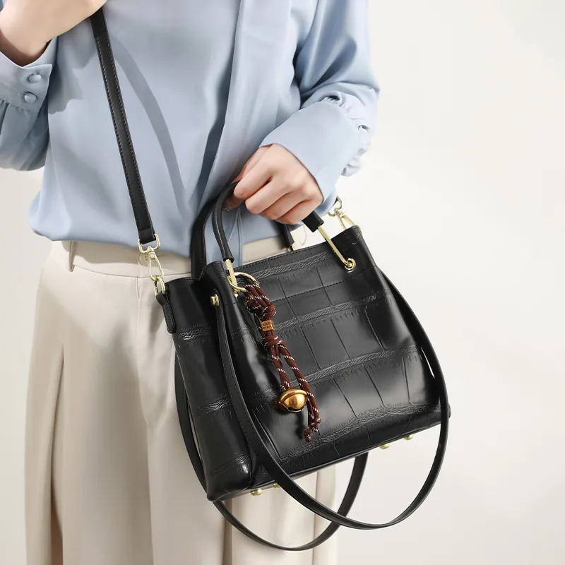H YXIANG Microfiber Synthetic Leather Shoulder Bag, Crossbody Bag, Handbag Women's Black-3