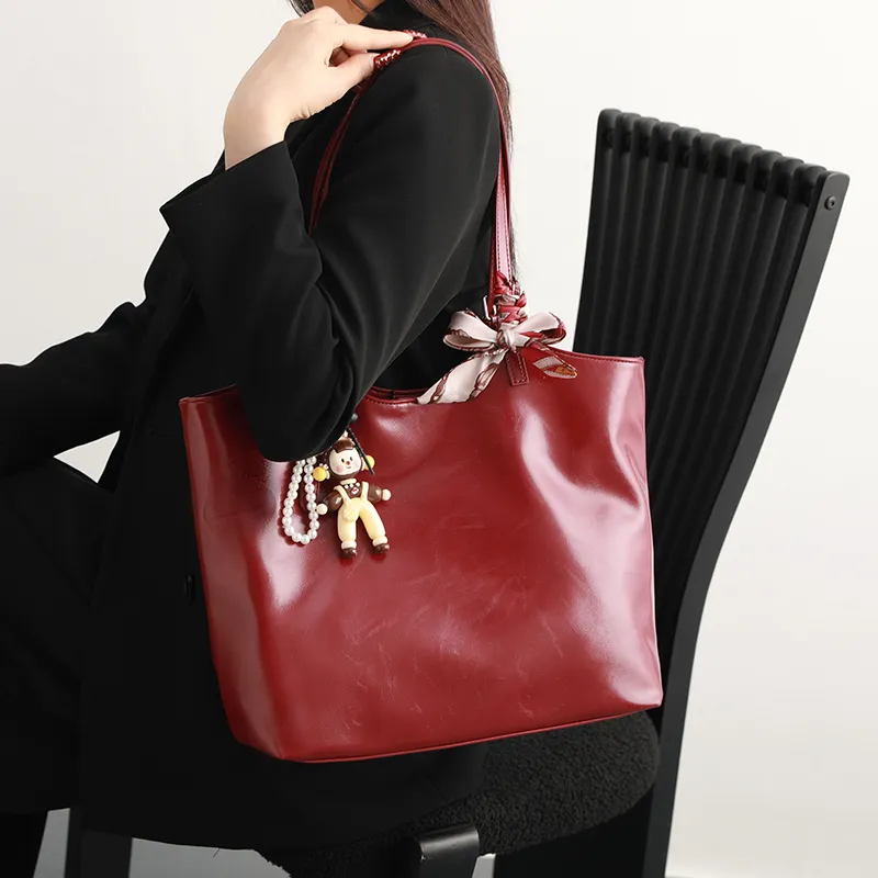 H YXIANG Microfiber Synthetic Leather Tote Bag Shoulder Bag Women's Red-2