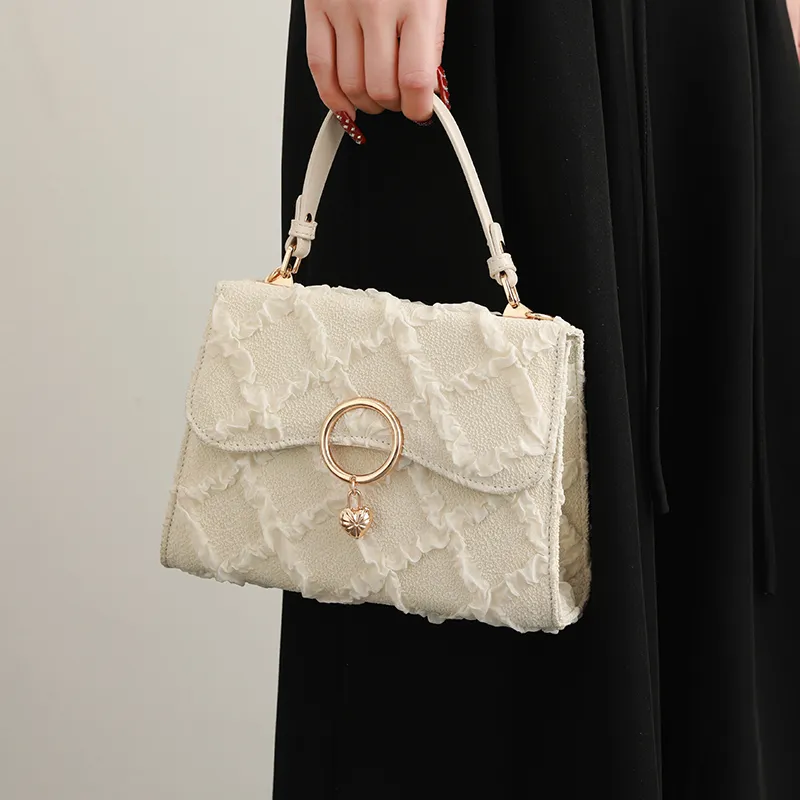 H YXIANG Microfiber Synthetic Leather Handbag Women's Ecru-6