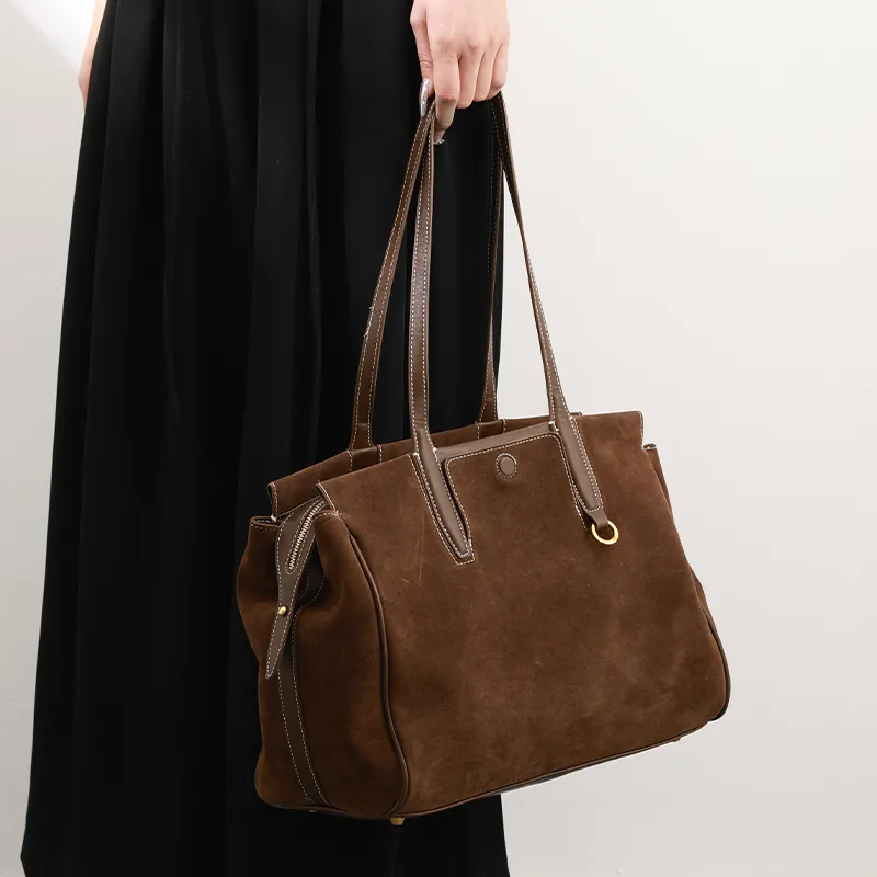 H YXIANG Microfiber Synthetic Leather Handbag Shoulder Bag Small Size Large Size Women's Brown-3