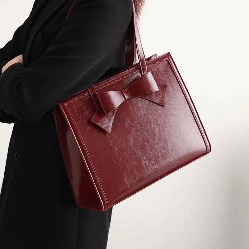 H YXIANG Microfiber Synthetic Leather Tote Bag Shoulder Bag Women's Burgundy-3