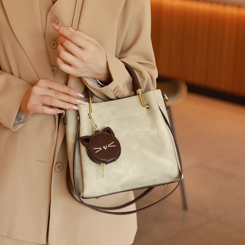 H YXIANG Microfiber Synthetic Leather Bucket Bags One Shoulder Handbags Regular Women's Ecru-3