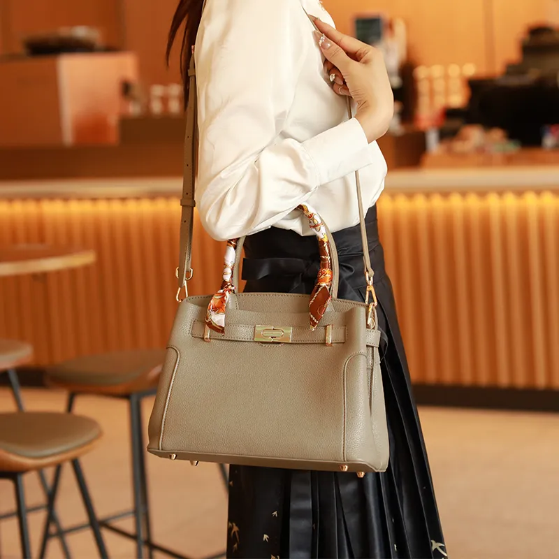 H YXIANG Microfiber Synthetic Leather Tote Bag Shopping Bag Handbag Women's Elephant Gray-3