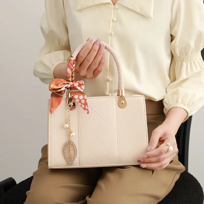 H YXIANG Microfiber Synthetic Leather Tote Shoulder Bag, Crossbody Bag, Handbag Women's White-5
