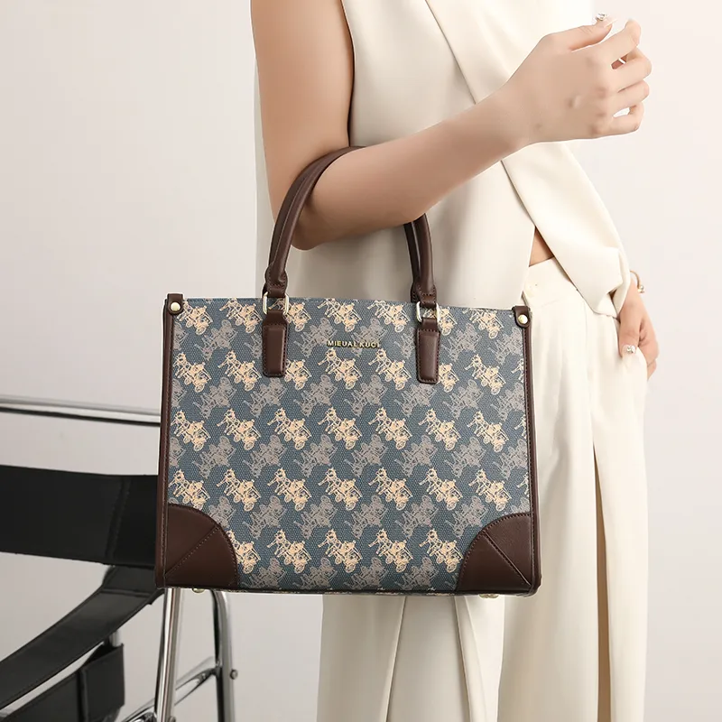 H YXIANG Microfiber Synthetic Leather Tote Bag Shopping Bag Handbag Women's Blue-7