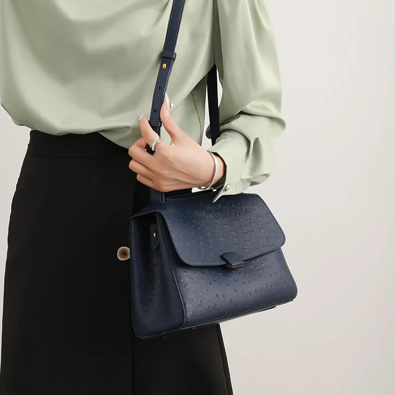 H YXIANG Microfiber Synthetic Leather Handbag Women's Dark Blue-4