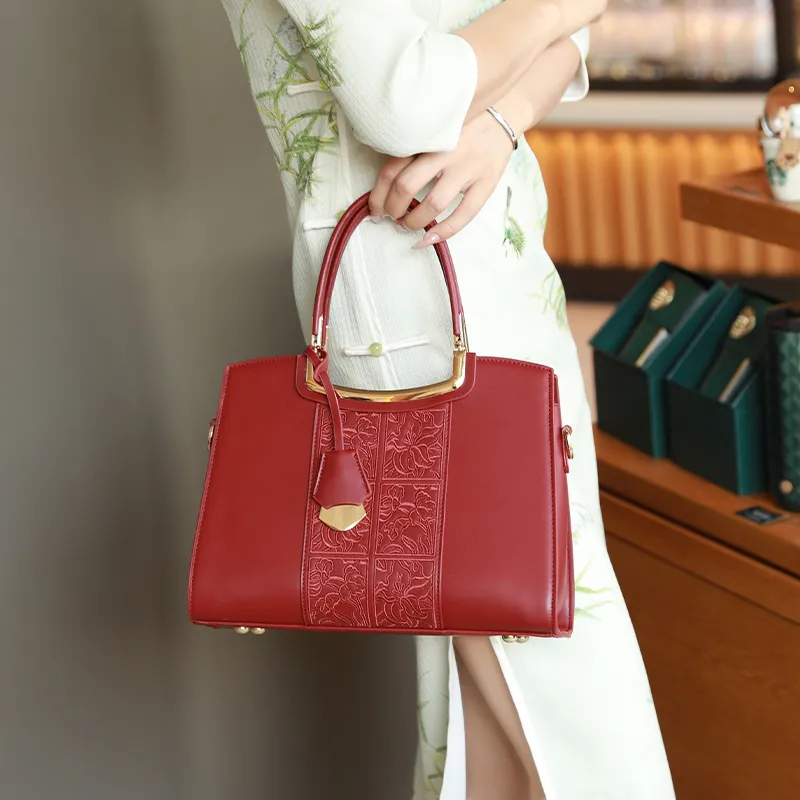 H YXIANG Microfiber Synthetic Leather Tote Bag, Shopping Bag, Crossbody Bag, One Shoulder Handbag Women's Red-7