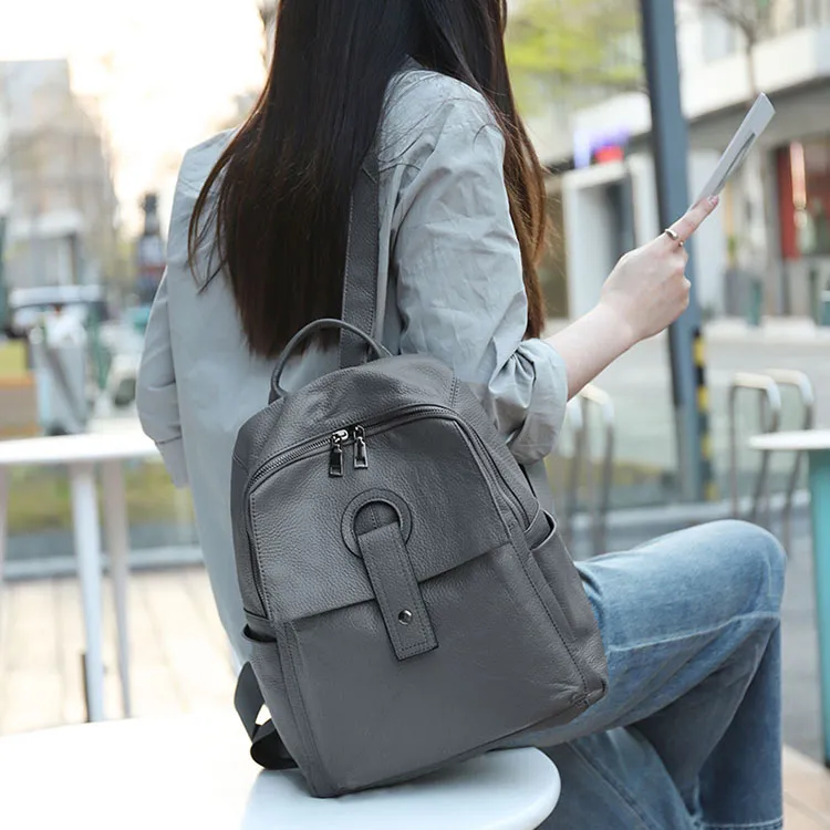 H YXIANG Cow Leather Backpack Regular Women's Multicolor-13