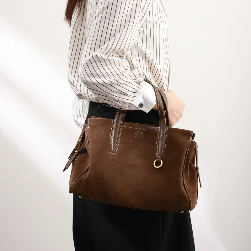 H YXIANG Microfiber Synthetic Leather Handbag Shoulder Bag Small Size Large Size Women's Brown-7