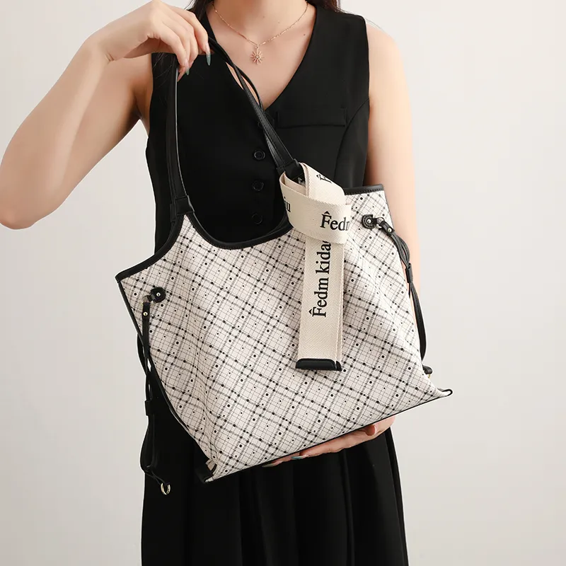 H YXIANG Microfiber Synthetic Leather Tote Bag, Shoulder Bag Women's Ecru-1