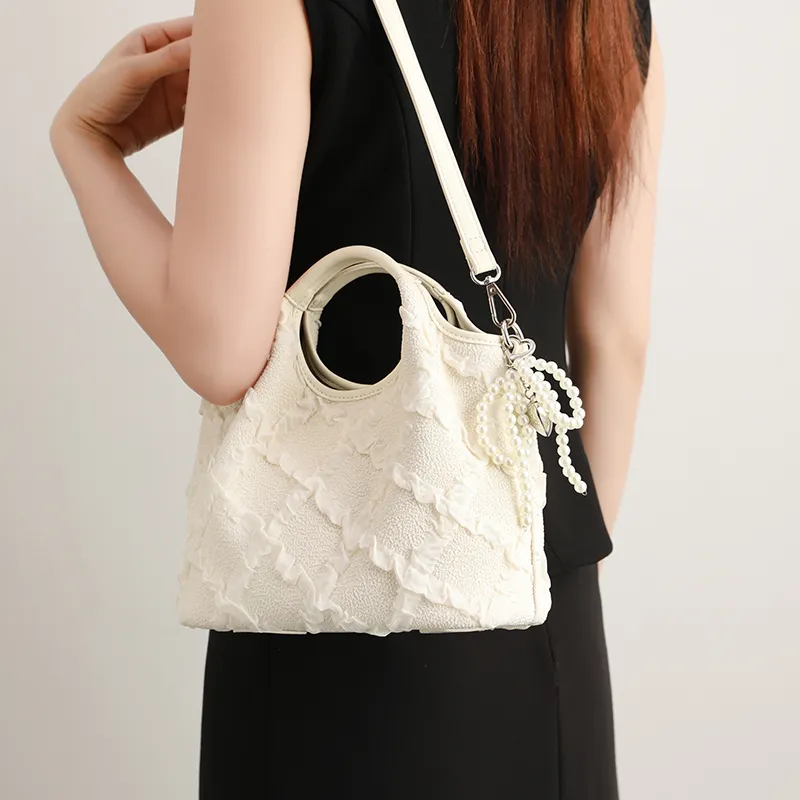 H YXIANG Microfiber Synthetic Leather Handbag Women's Ecru-5